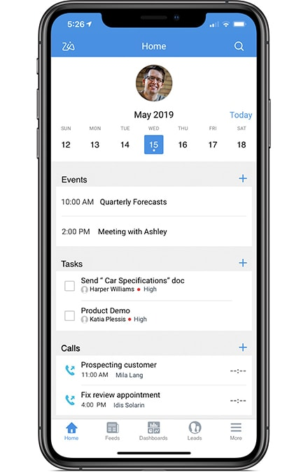 Interface application mobile Zoho CRM